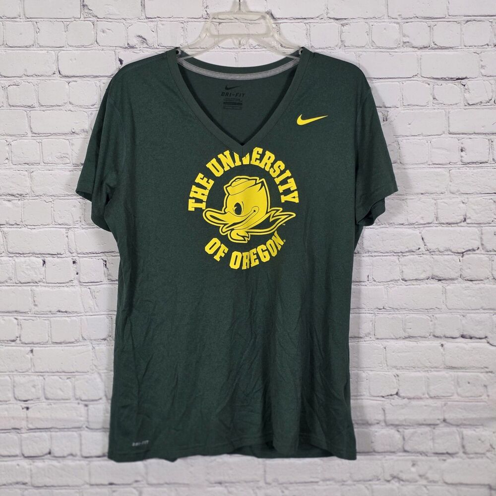 Nike Women's XL Green U of Oregon  Dri-Fit V-Neck T-Shirt